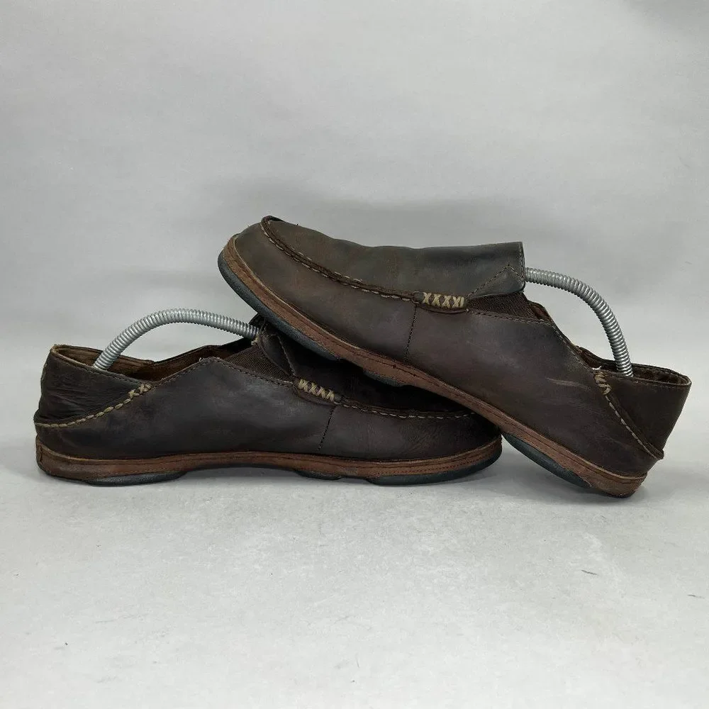 Olukai Moloa‎ Shoes Men's Size 10.5 Brown Leather Comfort Casual Slip On Loafers